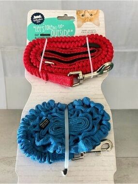 Two Stretchy Pet Leashes Red & Blue - 3ft Long